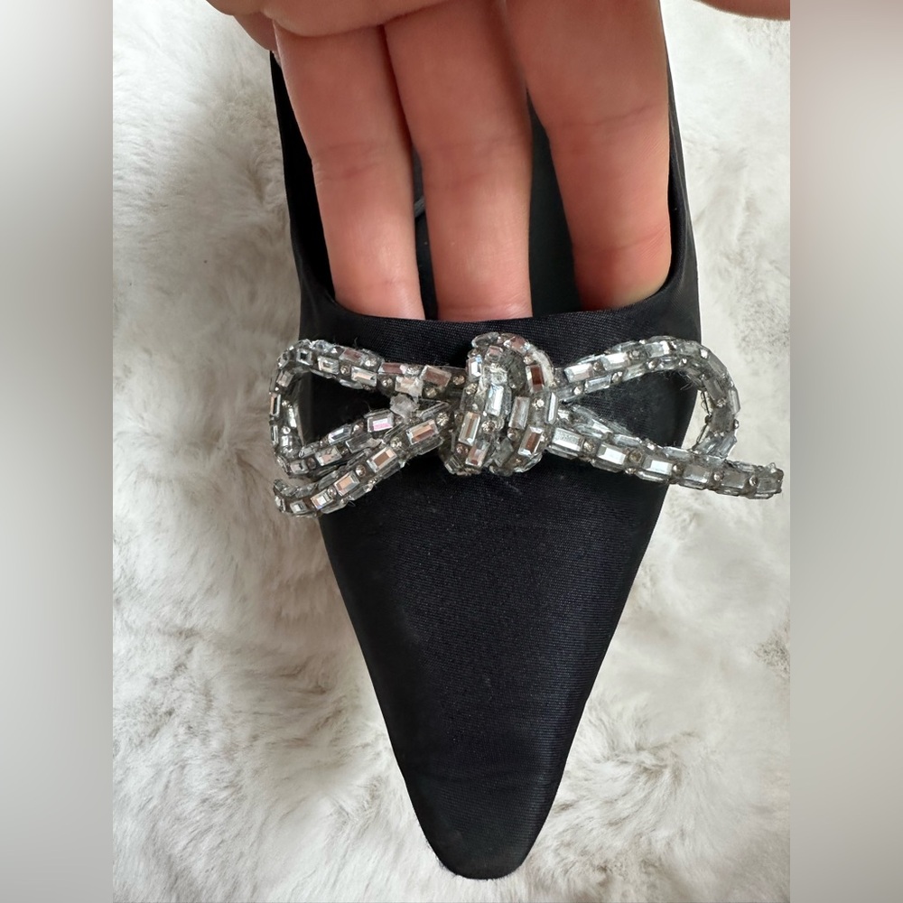 ZARA Black Pointed Toe Embellished Bow Flats - Picture 7 of 7